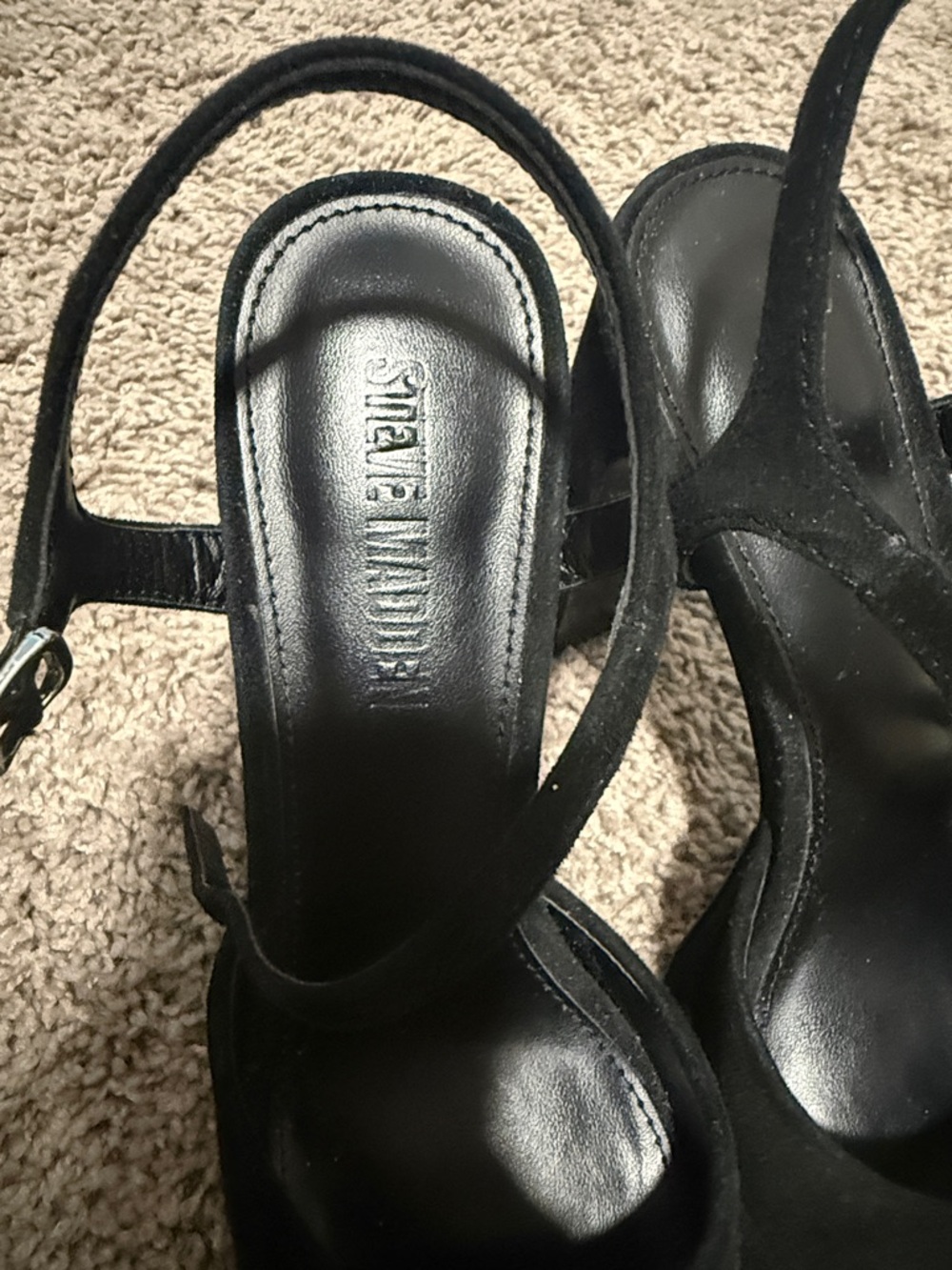 Steve Madden Black Suede Platform Block Heel Slingback Sandals - Picture 2 of 4
